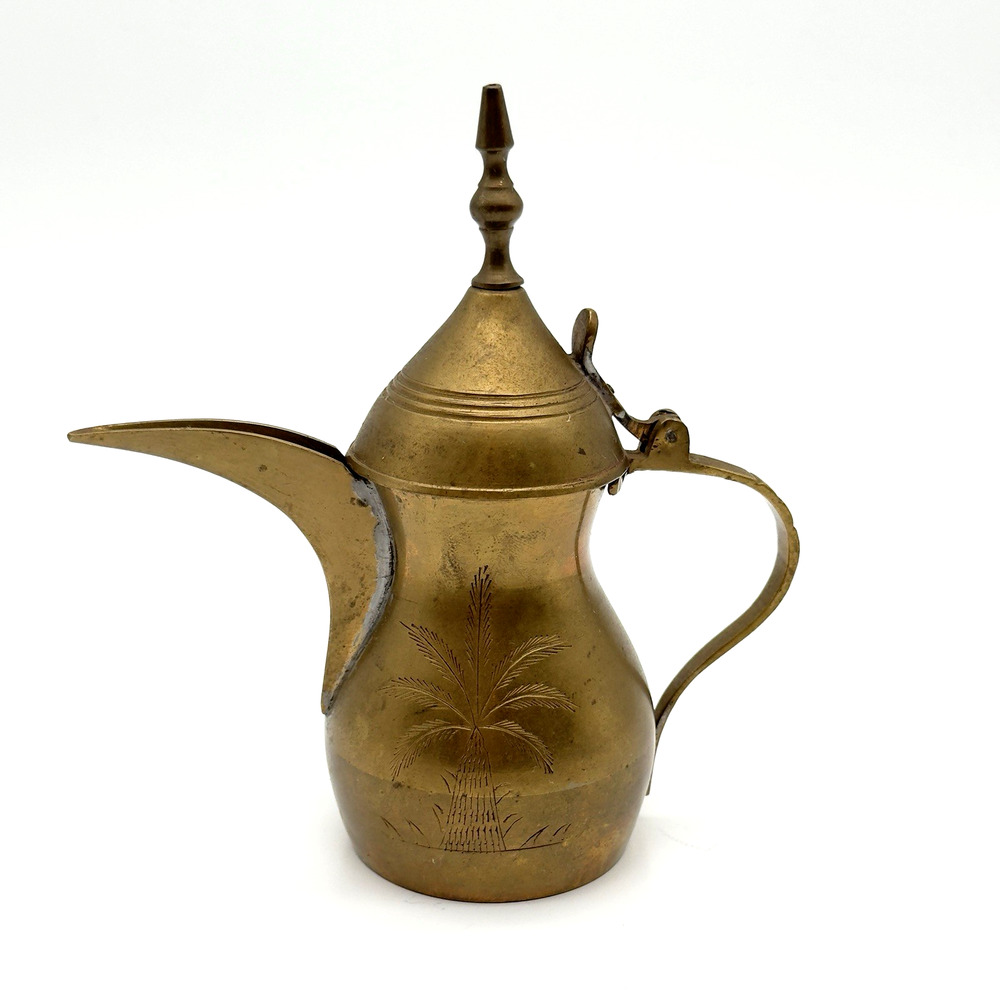 Vintage Etched Brass Arabic Dallah Coffee Pot Middle Eastern Bahrain